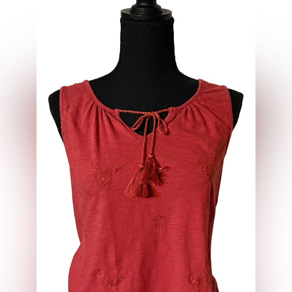 Eddie Bauer Tassel Tank 🌺 Sleeveless Red Cotton Boho Embroidered Top S